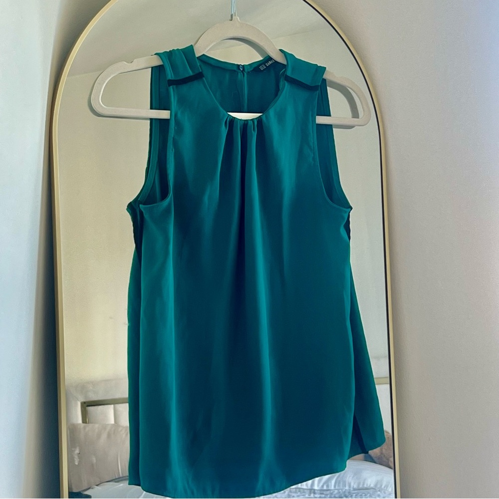 Zara Green Sleeveless Work Blouse / Work Top